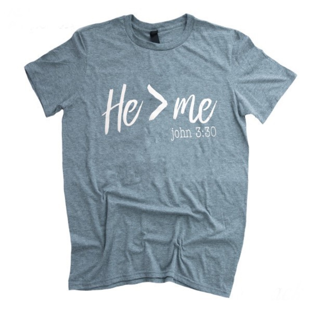 5 PACK He > me John 3:30 printed blue graphic tee